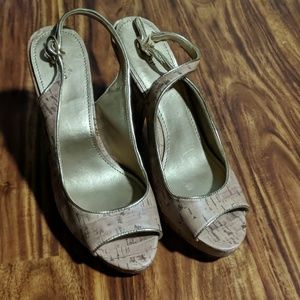 Cork and Gold Heels